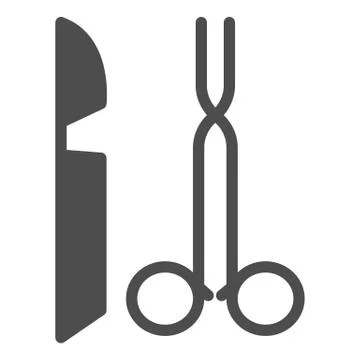 Scalpel and tweezers solid icon. Two items of surgical instruments symbol, glyph Stock Illustration