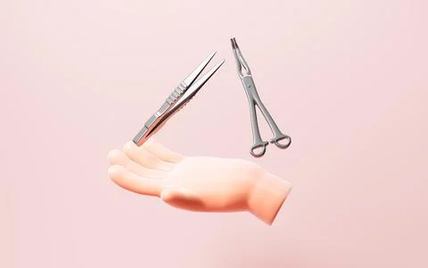Scalpel, hemostatic forceps and so on surgical tools, 3d rendering. Stock Illustration