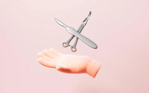 Scalpel, hemostatic forceps and so on surgical tools, 3d rendering. Stock Illustration