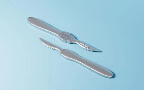Scalpel, hemostatic forceps and so on surgical tools, 3d rendering. Stock Illustration