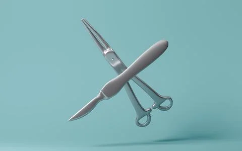 Scalpel, hemostatic forceps and so on surgical tools, 3d rendering. Stock Illustration