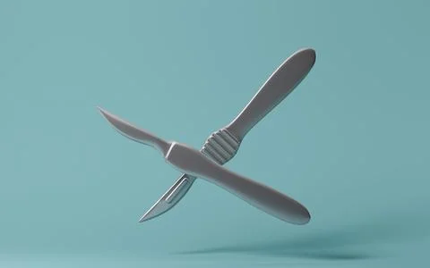 Scalpel, hemostatic forceps and so on surgical tools, 3d rendering. Stock Illustration