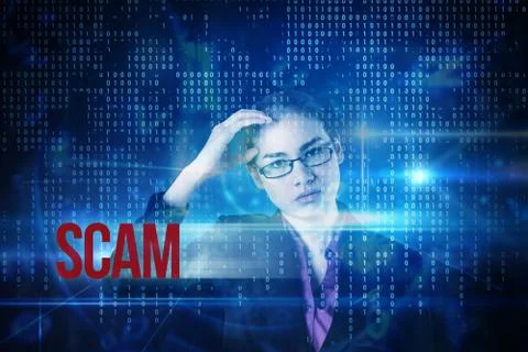 Scam against blue technology interface with binary code Stock Illustration