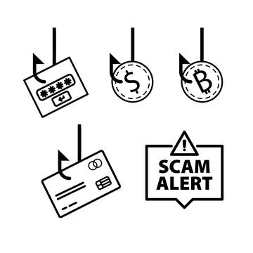 Scam alert icons set vector clip arts Stock Illustration