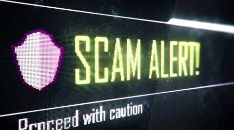 Scam alert, proceed with caution screen text, system message, notification Stock Footage