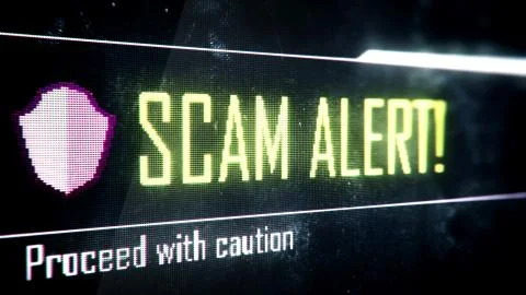 Scam alert, proceed with caution screen text, system message, notification Stock Illustration