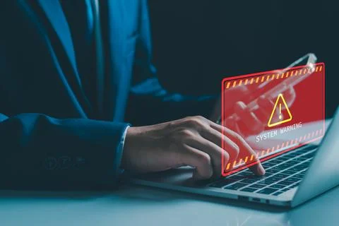 Scam alert, software warning fraud, cyber security. Hacker detection cyber at Stock Photos