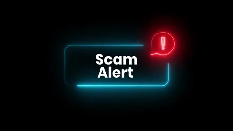 Scam alert warning notification neon animation isolated on black background Stock Footage 342786306