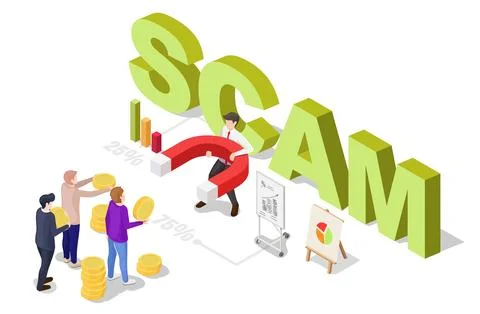 Scam attack, financial trap and phishing, fraud project Illustrazione stock