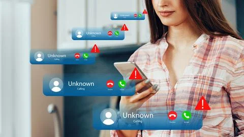 Scam call and SMS messages alerting a person in their home on a smartphone Stock Photos