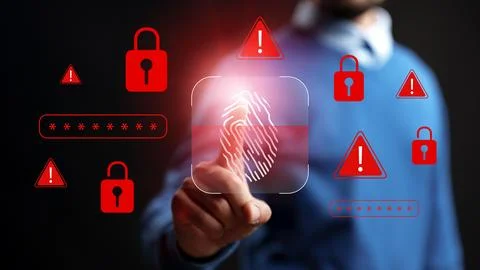 Scam call message warning with security symbols and alerts Stock Photos