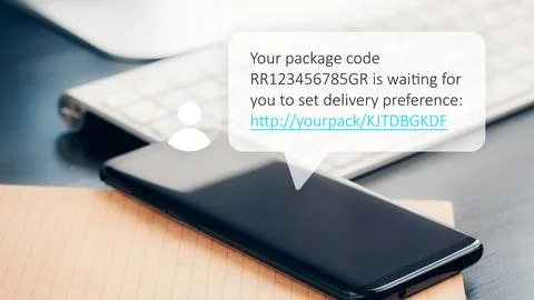 Scam call sms message about package code waiting for user to set preference Stock Photos