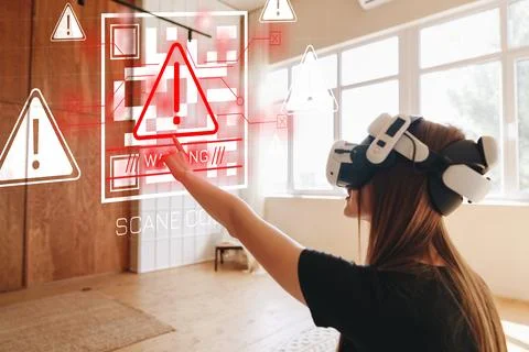 Scam call SMS message alert warning through virtual reality technology Stock Photos