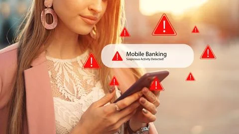 Scam call sms message alert on mobile device causing concern in public setting Stock Photos