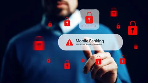 Scam call SMS message alerts for mobile banking security issues Stock Photos