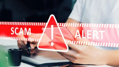 Scam call sms message warning alert for mobile users during the daytime Stock Photos