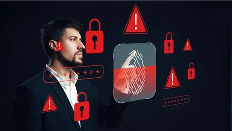 Scam call sms message warning with security icons and alert symbols Stock Photos