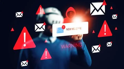 Scam call sms message warning displayed with alerts and notifications in a Stock Photos