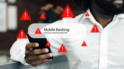 Scam call sms message warning users about suspicious banking activity Stock Photos
