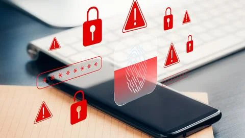 Scam call sms message warns about security issues and protects personal Stock Photos