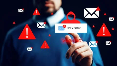 Scam call sms warning and alert message on a mobile phone display Stock Photos