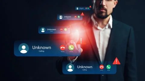 Scam call text message received by user during evening hours at home Stock Photos