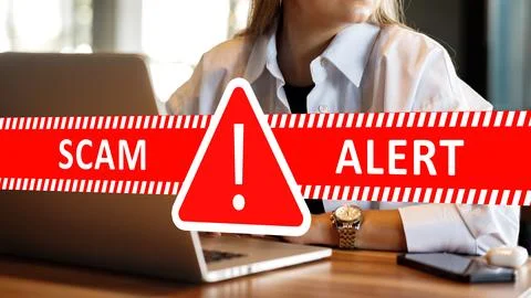 Scam call text message warning for safe online communication in daily life Stock Photos