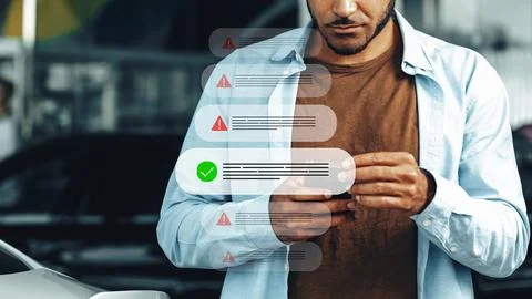 Scam call text message warning sent to a person at a car park location in the Stock Photos