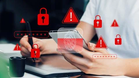 Scam call text message warnings on a smartphone screen Stock Photos
