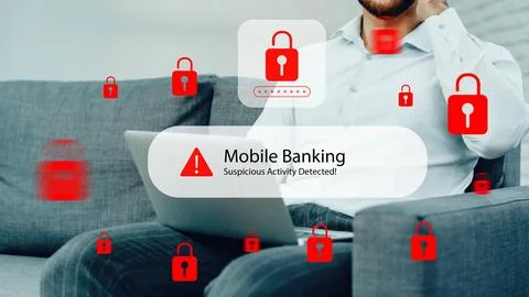 Scam call warning through SMS about mobile banking security risks Stock Photos