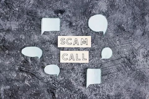 Scam calls and personal data theft, text surrounded by comic bubbles Stock Photos