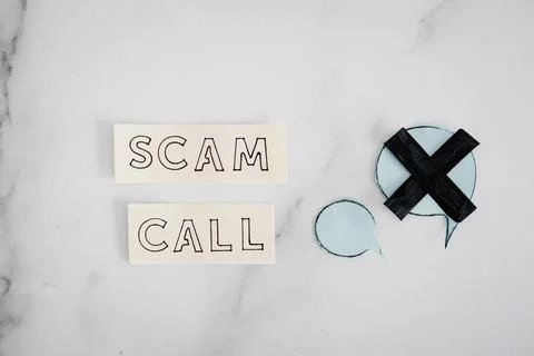 Scam calls and personal data theft, text with comic bubbles with one of them  Stock Photos
