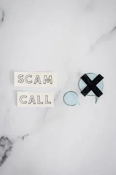 Scam calls and personal data theft, text with comic bubbles with one of them  Stock Photos