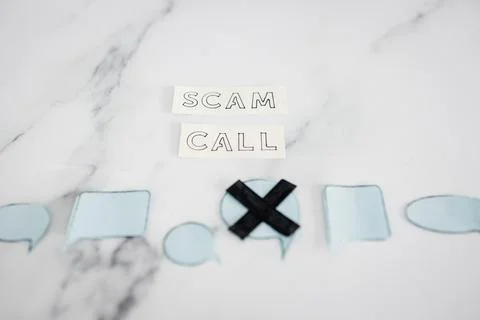 Scam calls and personal data theft, text with comic bubbles with one of them  Stock Photos