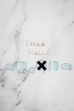 Scam calls and personal data theft, text with comic bubbles with one of them  Stock Photos