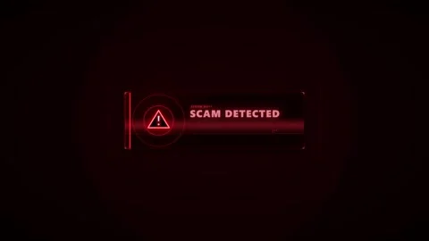 Scam detected digital alert warning sign red cyber security hud interface Stock Footage 337566625