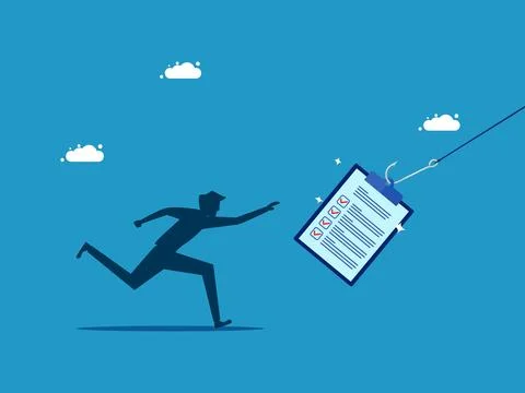 Scam documents. man was lured by the enticing documents. vector illustration Stock Illustration