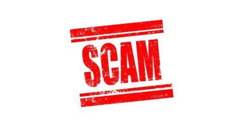 Scam icon with grunge rubber editable text effect 스톡 일러스트