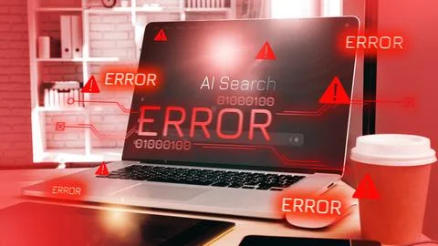 Scam message shows error on computer screen with alerts and warning signs 写真素材