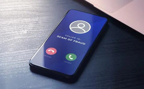 Scam phone call from unknown number. Anti-scam fishing app - block scam and Stock Photos