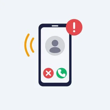 Scam phone call warning flat design vector illustration, smartphone with Illustrazione stock