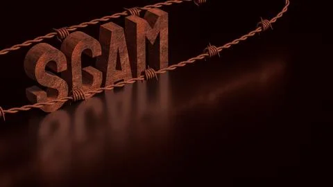 The Scam rusty and barbed wire on Black background 3d Rendering. Stock Photos