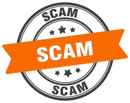 Scam stamp. scam label on transparent background. round sign Stock Illustration