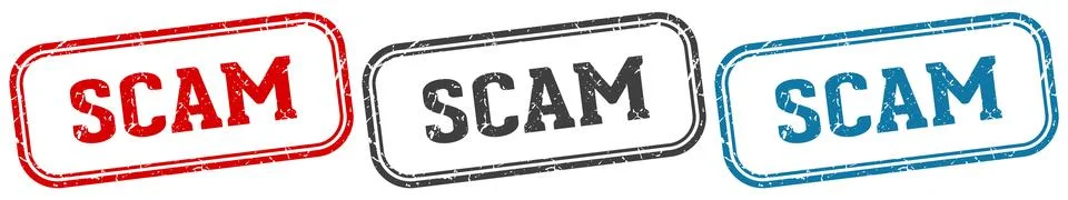 Scam stamp. scam rectangular stamp set isolated on white background Stock Illustration