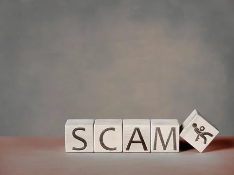SCAM text on wooden cubes as a data phishing concept Foto stock