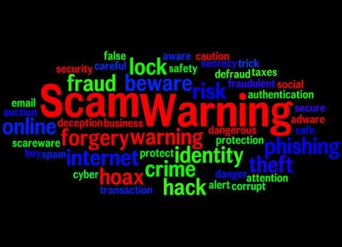 Scam Warning, word cloud concept Stock Illustration