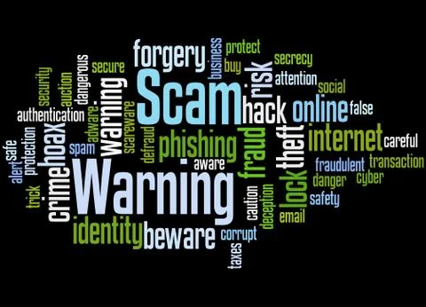 Scam Warning, word cloud concept Illustrazione stock