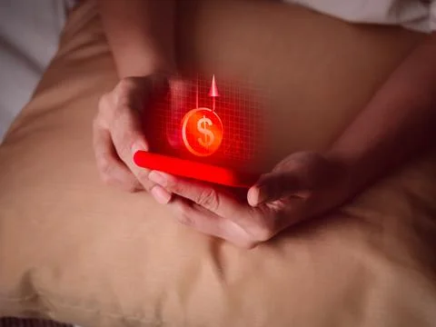 Scammer attack with phishing online communication concept. Red coin with ho.. Stock Photos