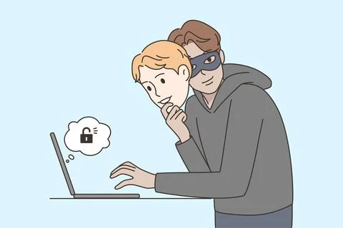 Scammer hacking accounts on computer 스톡 일러스트