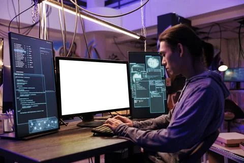 Scammer hacking using white screen 스톡 사진